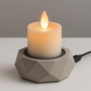 Modern Geometric Concrete Flameless Candle with Wireless Charger