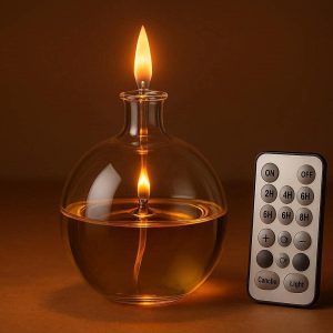 15 Hand Blown Glass Oil Candle Lamp with LED Wick and Remote Control