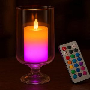 Romantic Glass Hurricane Candle Lamp with Remote Color Changing LED