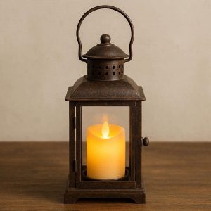 Rustic Metal Lantern Flameless Candle with Handle and Timer Function