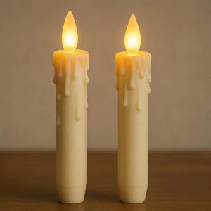 Set of Two LED Taper Candles with Realistic Dripping Wax Effect Battery